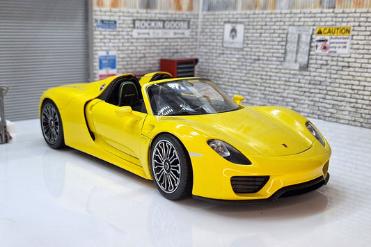 Porsche 918 Spyder Yellow - Convertible 1:18 Scale Deluxe Model by Welly