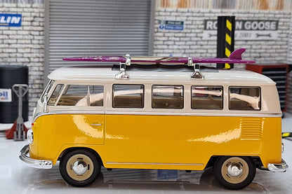 VW Volkswagen T1 Bus Camper Van With Surfboard 1962  1:24 Scale